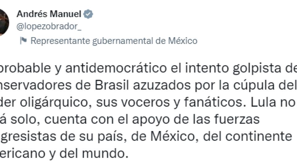 Presidente AMLO expresa respaldo a Lula en Brasil tras disturbios en Poder Judicial