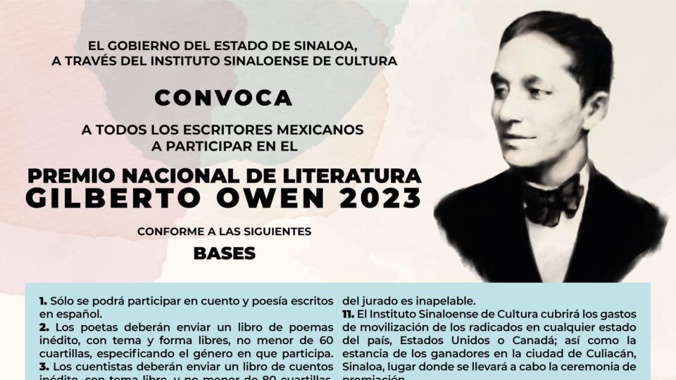 Convocan al Premio Nacional de Literatura Gilberto Owen 2023