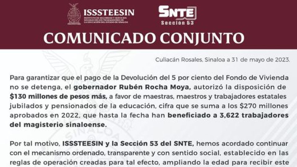 Maestros jubilados y pensionados conforman la siguiente etapa de la Devolución del Fondo de Vivienda