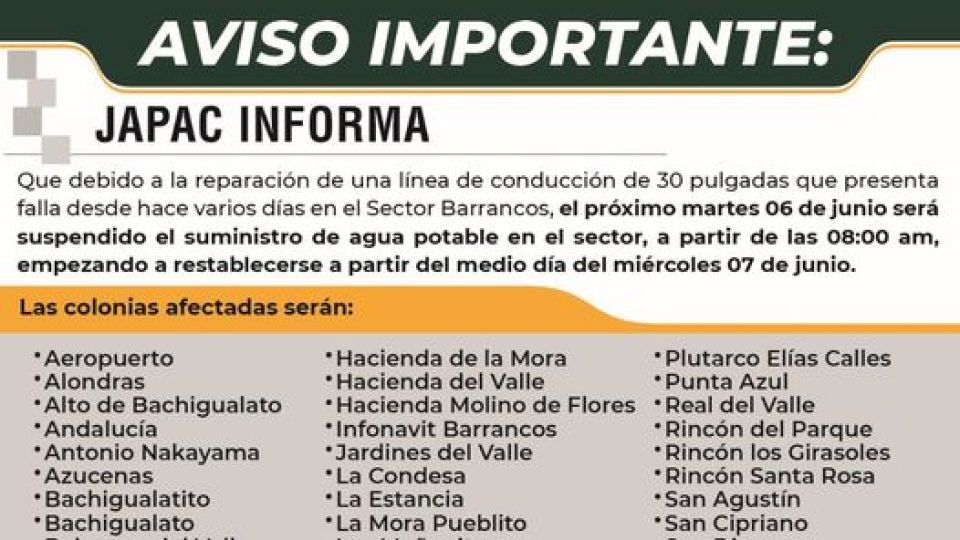 ¡OJO! Por reparaciones, dos grandes sectores de Culiacán sin servicio de agua el próximo martes