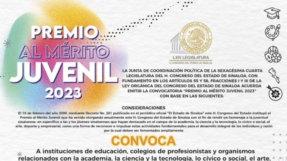 Lista la convocatoria para el Premio al Mérito Juvenil 2023