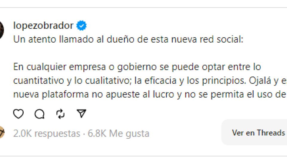 El Presidente López Obrador se une a la nueva red social Threads