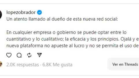 El Presidente López Obrador se une a la nueva red social Threads