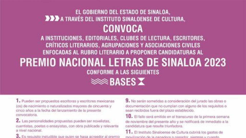 Convocan al Premio Nacional Letras de Sinaloa 2023