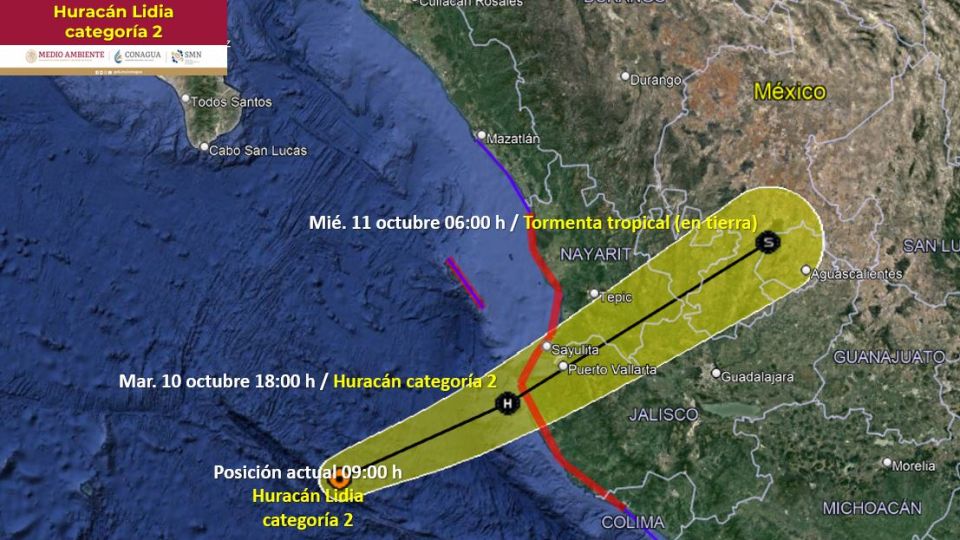 Lidia es ahora huracán categoría 2 en la escala Saffir-Simpson