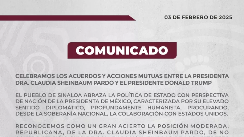 “Respaldo total a Sheinbaum”: Gobernador celebra acuerdos con Trump