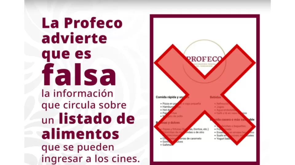 ¡Es mentira! Profeco no compartió lista de alimentos que se pueden ingresar a los cines