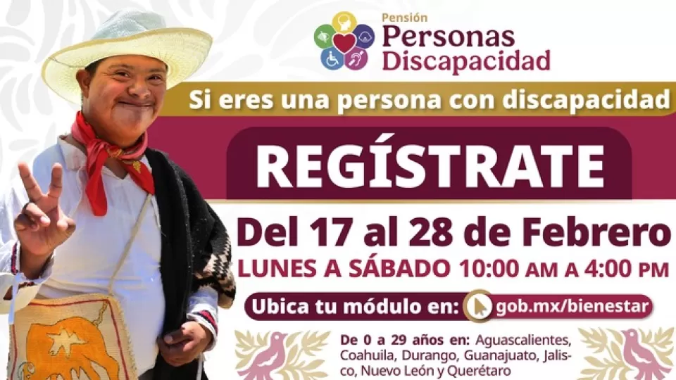 Hasta el 28 de febrero pueden registrarse a la Pensión para el Bienestar las Personas con Discapacidad