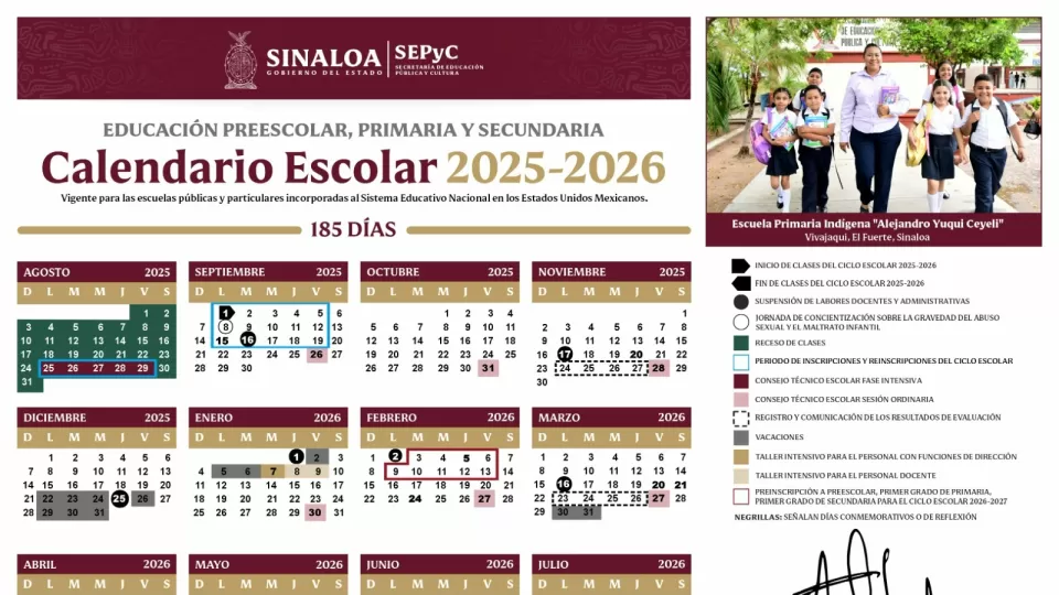 Revisa el Calendario Escolar 2025-2026 para Sinaloa; las clases inician el 1 de septiembre