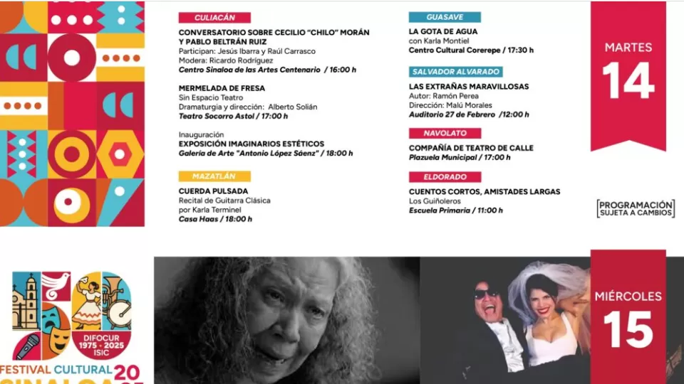 Consulta las actividades de este martes del Festival Cultural Sinaloa 2025 en diversos municipios del estado