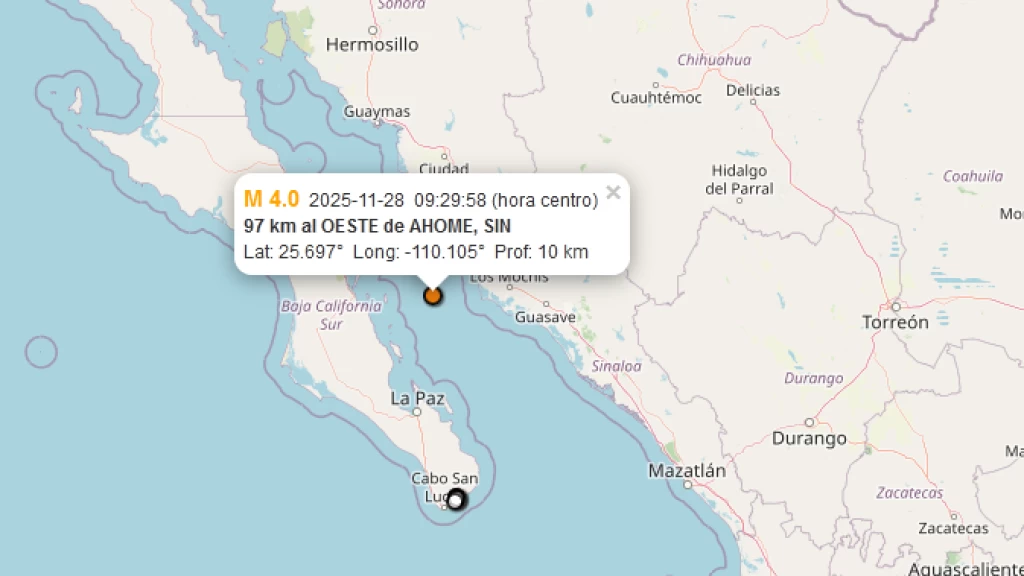 Sinaloa: Nuevo sismo de magnitud 4.0 sacude Ahome; sumando 72 movimientos telúricos en 2025 y 12 en noviembre