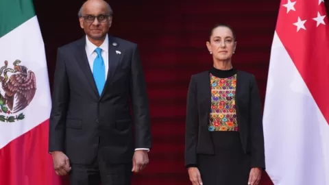 ´Recibe Presidenta Claudia Sheinbaum a su homólogo de la República de Singapur, Tharman Shanmugaratnam, en Palacio Nacional