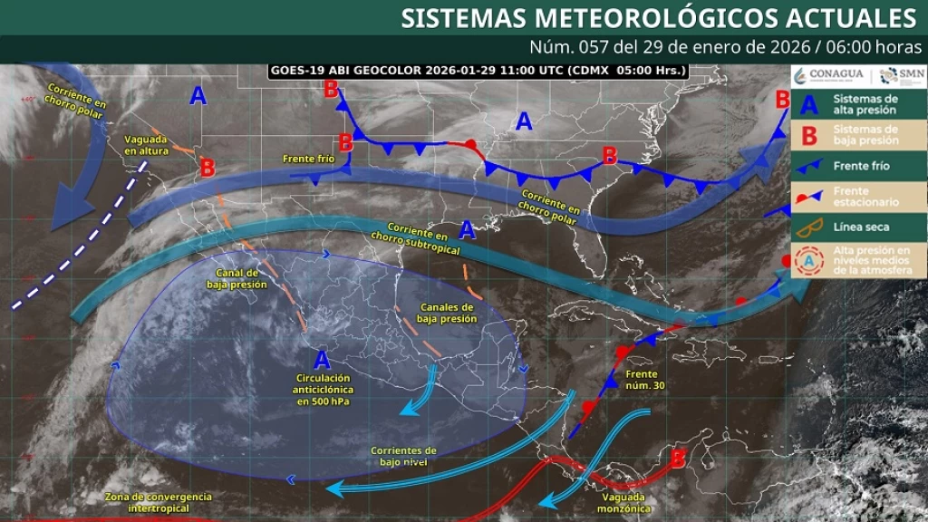 Frente Frío 32 Congela México: Bajas Temperaturas, Vientos Intensos y Lluvias Azotan el País a Partir del 29 de Enero