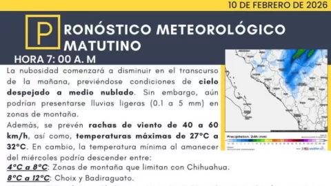 Sinaloa Transita de Nubes a Sol: Viento y Frío Invernal en Puerta este 10 de Febrero de 2026