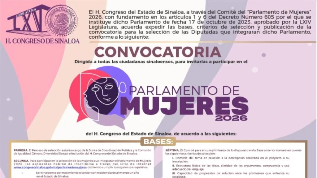 Congreso de Sinaloa aprueba Convocatoria para el Parlamento de Mujeres 2026