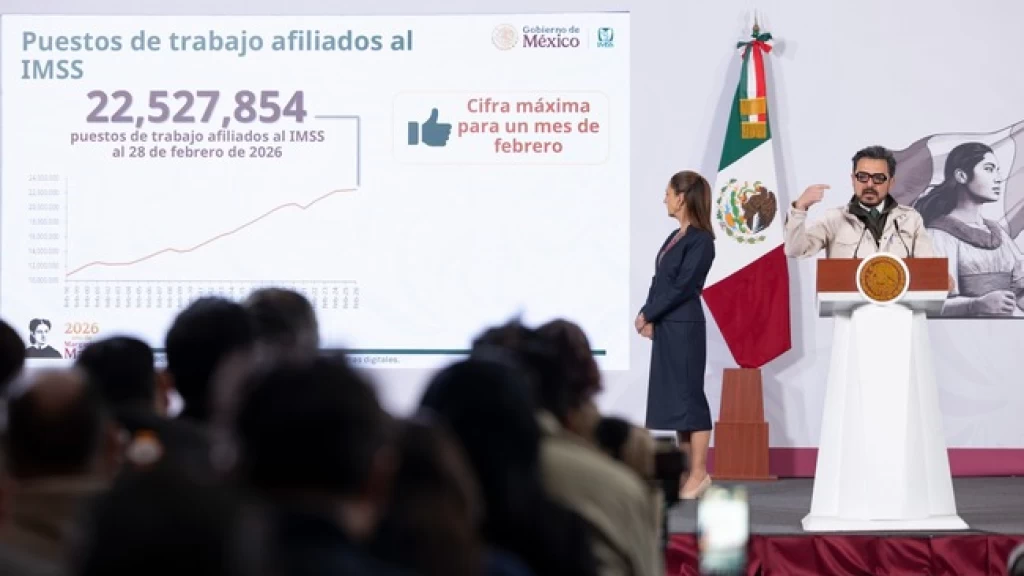 Presidenta destaca registro de 22.5 millones de empleos afiliados al IMSS, la cifra más alta para un mes de febrero