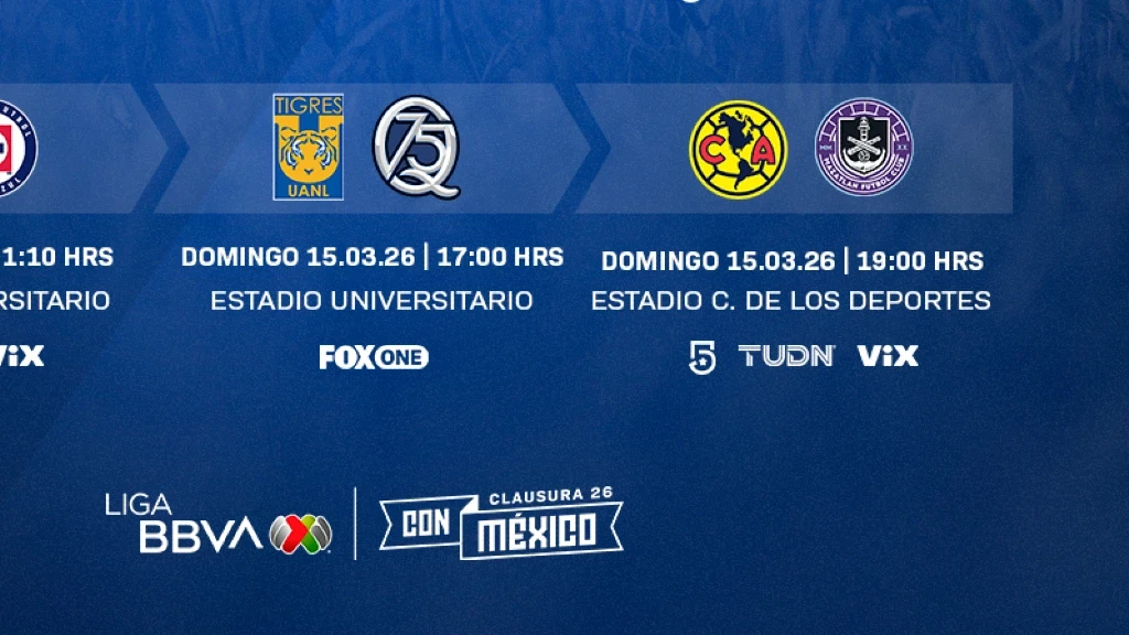 Liga MX Clausura 2026: Jornada 11 define rumbos este domingo 15 de marzo con Tigres vs Querétaro y América vs Mazatlán