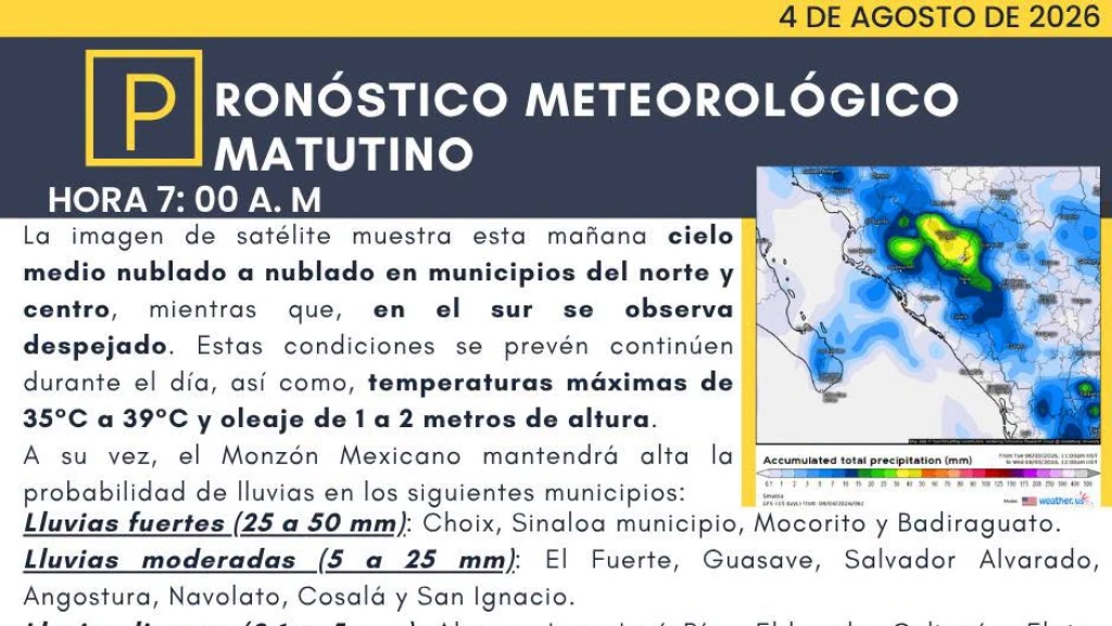 Sinaloa: Lluvias Fuertes y Temporal Variable Azotan el Estado Este Martes