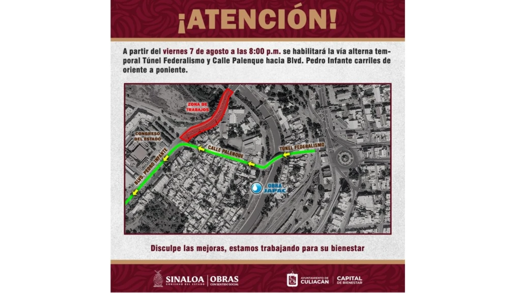¡Atención Culiacán! Cierre Total del Bulevar Pedro Infante por Obras: Del Puente Negro al Congreso hasta el 30 de Agosto. Conoce las Rutas Alternas