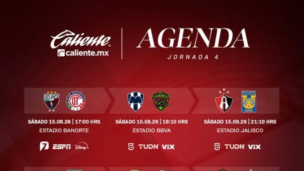 ¡Vuelve la Liga MX! Jornada 4 del Apertura 2026 arranca con Atlante vs Toluca, Rayados vs Juárez y Atlas vs Tigres: horarios y transmisiones este 15 de agosto