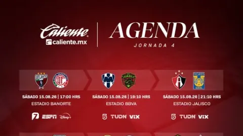 ¡Vuelve la Liga MX! Jornada 4 del Apertura 2026 arranca con Atlante vs Toluca, Rayados vs Juárez y Atlas vs Tigres: horarios y transmisiones este 15 de agosto