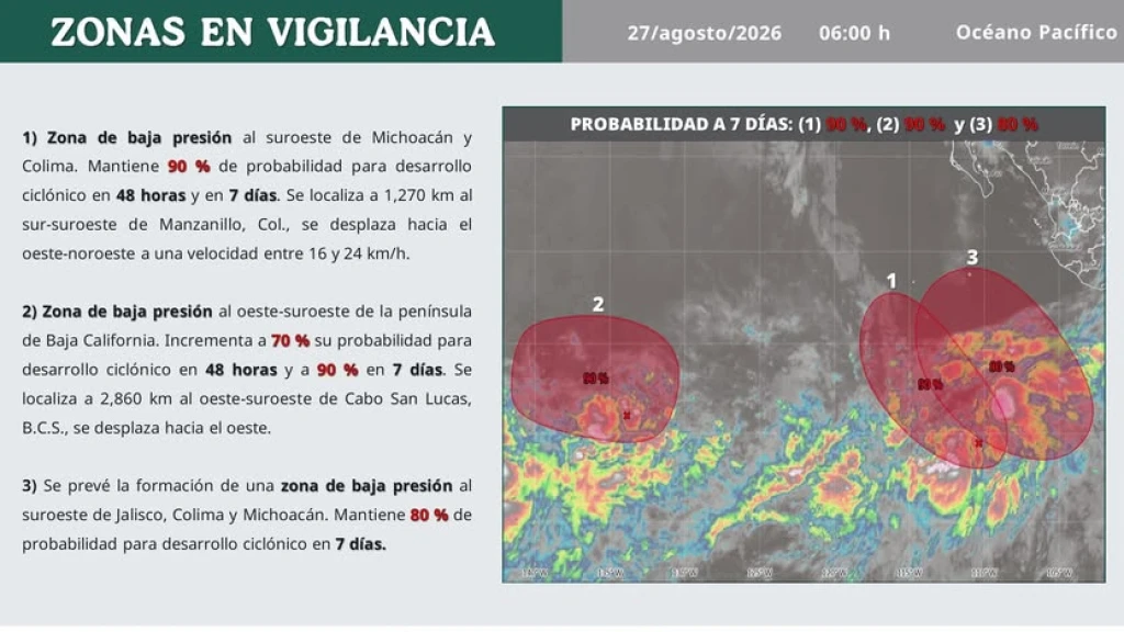 Alerta en el Pacífico: SMN vigila posible formación del ciclón 'Karina' con alta probabilidad