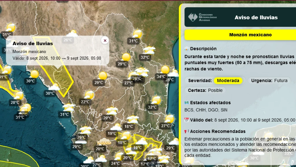 Alerta en Sinaloa: Monzón Mexicano Intensifica Lluvias y Calor en Sierra y Centro