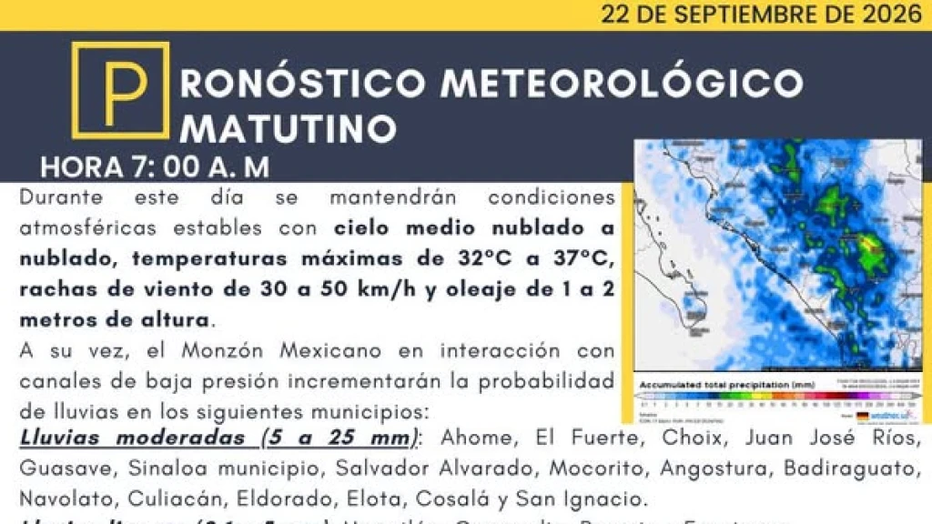 Sinaloa: Lluvias Fuertes y Moderadas en la Región Este Martes 22 de Septiembre